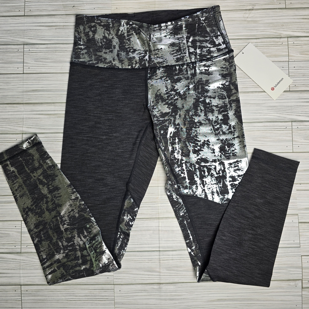 Lululemon Wunder Under HR Tight Leggings Gray Silver Shine SE Foil Women's 8 NWT